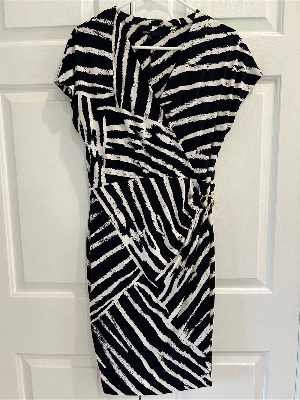 Black and White Wrap-Style Sheath Dress